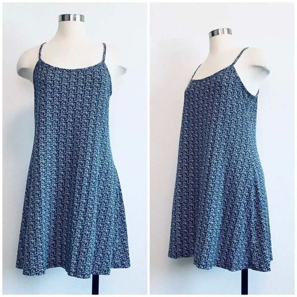 Vintage Cape Isle Knitters Blue Floral Mini Dress M Square Daisy Ditsy